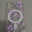 NITITOP Compatible with iPhone 16 Case Clear Magnetic Compatible with MagSafe Cute Flowers Floral Leaves for Women Girls Hard PC Back Shockproof Protective Phone Cover - Purple