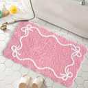 Mocsicka Pink Bow Bath Mat Cute Bow Bathroom Rug Super Soft Absorbent Bathroom Rugs Non Slip Bath Mat Machine Washable Rug for Bathrooms 20x32 inches (Pink, 50x80cm)