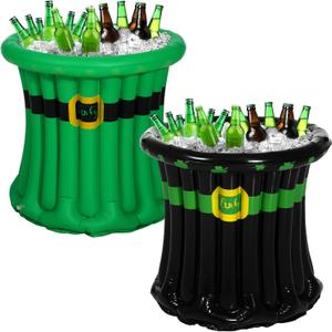 Bencailor 2 Pcs St. Patrick's Day Top Hat Cooler Shamrock Green Inflatable Cooler for Parties Saint Patricks Day Accessories Drink Containers for Beer Beverage Party Supplies Decorations Party Favor