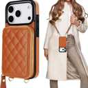 Bocasal Crossbody Wallet Case for iPhone 17 Pro, RFID Blocking PU Leather Zipper Handbag Purse Flip Cover, Kickstand Folio Case with Card Slots Holder Wrist Strap Lanyard 5G 6.3 Inch (Brown)