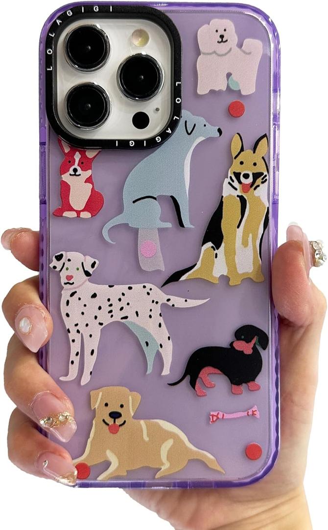 Case for iPhone 16, Purple Cute Puppy Dog Animal Print Girly Design Kawaii Aesthetic Cartoon Pattern for Women Girls Teens Soft TPU Phone Case,6.1"