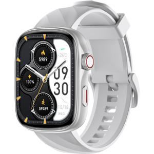 Smart Watch 45-Day Battery, Ultra HD 1.95" AMOLED  3ATM Waterproof, Bluetooth Calling, 130+ Sports Modes, Heart Rate Blood Pressure Sleep Tracker for iPhone Android (Silver)