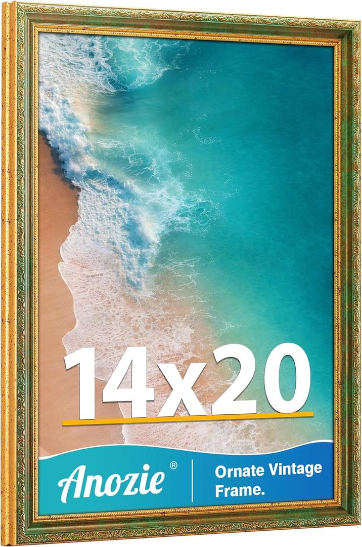 Vintage 14x20 Frame, Antique Gold Photo Frames with Plexiglass Front,Ornate 14x20 Picture Frame Display for Wall Décor,1 Pack,Green