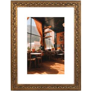 Golden State Art, 12x16 Ornate Bronze Color Frame - White Mat for 8x12 Photo - Complex Molding Design - Wall Mounting - Portrait/Landscape - Tempered Glass