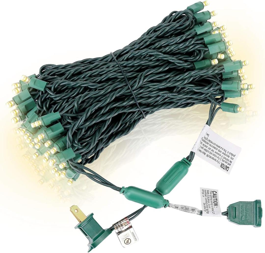 100 Counts Warm White LED Christmas Lights  50ft 5mm White Christmas Lights Outdoor Commercial Grade Waterproof, Indoor Christmas Tree Decorations, Green Wire Mini String Lights, UL, IP:65