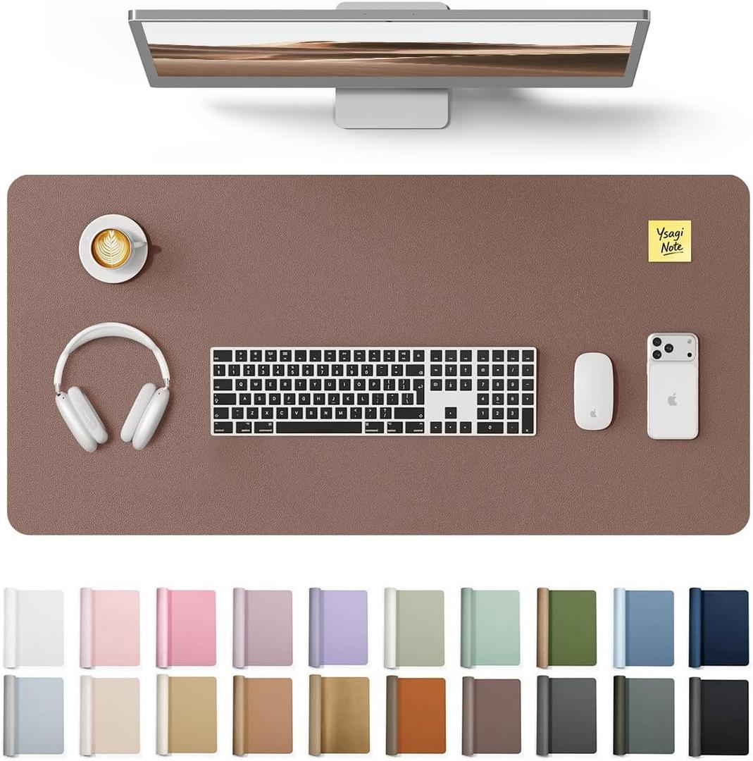 YSAGi Leather Desk Protector, Office Mat, Large Mouse Mat, Non-Slip PU Leather Blotter, Laptop Desk, Waterproof Writing Pad for Office and Home (Chocolate, 35.4" x 17")
