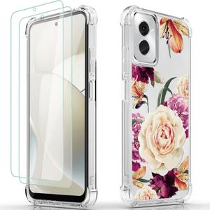Osophter for Moto G Power 5G 2024 Case: Women Girls Flower Floral with Screen Protector Flexible TPU Rubber Phone Cover Case for Motorola Moto G Power 5G 2024(Purple Flower)