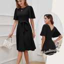 Bbonlinedress Women Midi Vintage Cocktail Party Tea Dress Short Sleeve Formal Wedding Guest Church Modest Dress (Black, M)