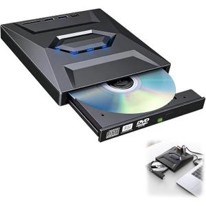 External Blu-ray Drive Portable BD/DVD/CD Burner Writer Reader with USB Hub & SD/TF Card Reader with 3 USB Ports Hub & SD/TF Card Readers, 6X Blu-ray Optical Drive for Laptop Desktop