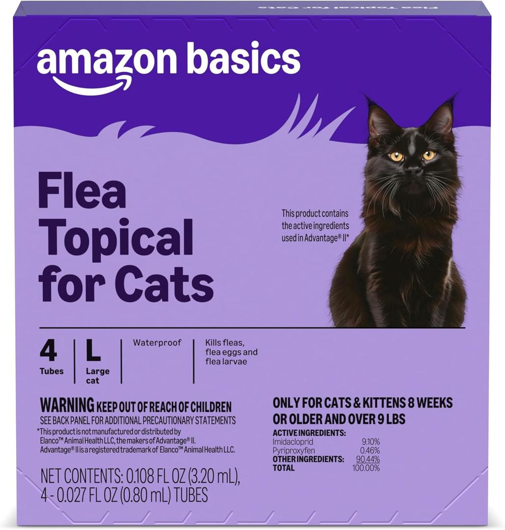 Amazon Basics Preventative Topical Flea Treatment for Large Cats (Over 9 Pounds), 4 Count