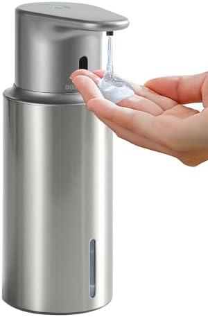 DODO MEKIA Automatic Liquid Soap Dispenser Touchless, 304 Stainless Steel Bottle Body &16.2oz/480ml Rechargeable, 3 Adjustable Liquid Levels, IPX7 Waterproof, for Kitchen Bathroom, Stainless Steel