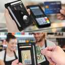 Minimalist Wallet with AirTag Holder Credit Card Holder Slim Wallet for Women, Leather Front Pocket Wallet Compact Small Card Holder Travel Thin Card Case ID Window RFID Blocking (Black)