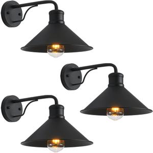 3 Pack Outdoor Wall Lights Wall Mount for House Front Porch Wall Light Fixtures Matte Black Farmhouse Wall Sconce, Classic Barn Lights Outdoor & Indoor-E26 Socket