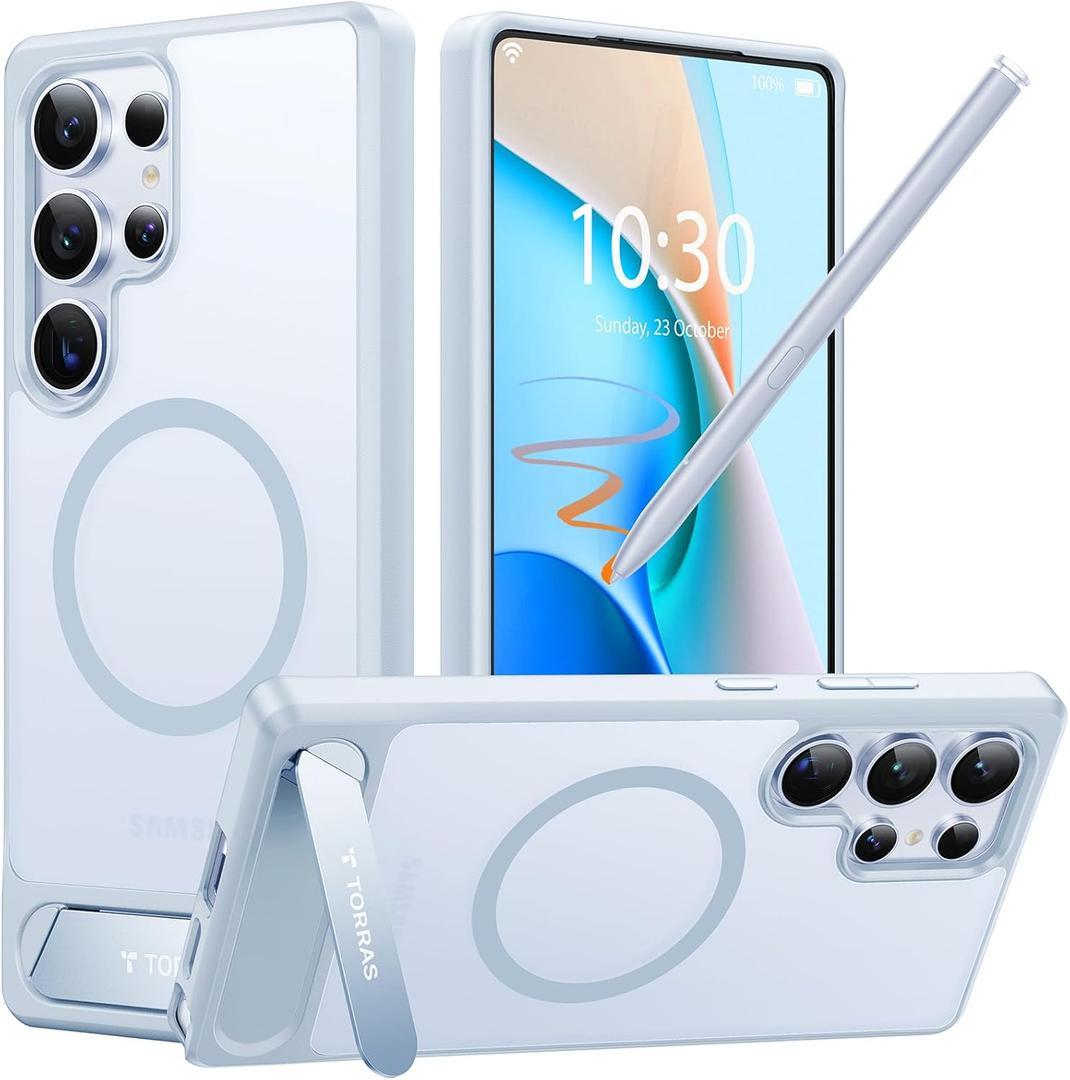 TORRAS Strong Magnetic & Seamless Stand for Samsung Galaxy S25 Ultra Case, Fit for MagSafe, Mil-Grade Drop Protection, Adjustable Kickstand for Samsung Galaxy S25 Ultra Case, Slim Matte Silverblue