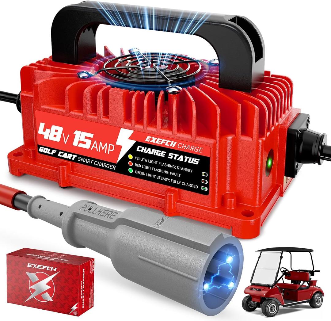 48 Volt 15 Amp Golf Cart Charger with 3-Pin Round Plug for Club Car Precedent & DS Series Only for Lead Acid Battery