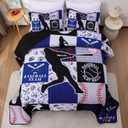 Meeting Story 3Pcs Full Size Quilt Bedspread Kids Teens Sport Baseball Patchwork Blue White Boys Multicolor Bedding Set(Blue,Full)