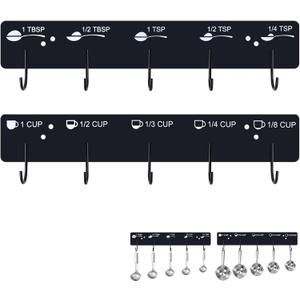 Premium Measuring Cups and Spoons Hanging Rack, Measuring Cup Organizer Rack Suitable for Kitchen Hanging Cups and Spoons, Including Screw and Adhesive Mounting, Cups and Spoons Rack 2pcs