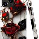 Case for iPhone 16 Pro Max - Slim Fit Anti-Scratch Phone Case for Girl Women - Red Rose Marble Stained Glass (Glossy)