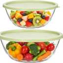 5Qt & 3Qt Large Glass Bowl with Lid, Big Glass Mixing Bowl for Sourdough Bread Kitchen Salad Bread Storage, Perfect for Dough Rising, Meal Prepping, Marinating & Brining Kimch
