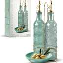 COOK WITH COLOR Glass Olive Oil Bottle Dispenser - 2 Pack- 17oz Oil and Vinegar Cruet - Olive Oil Carafe Decanter for Kitchen (Green)