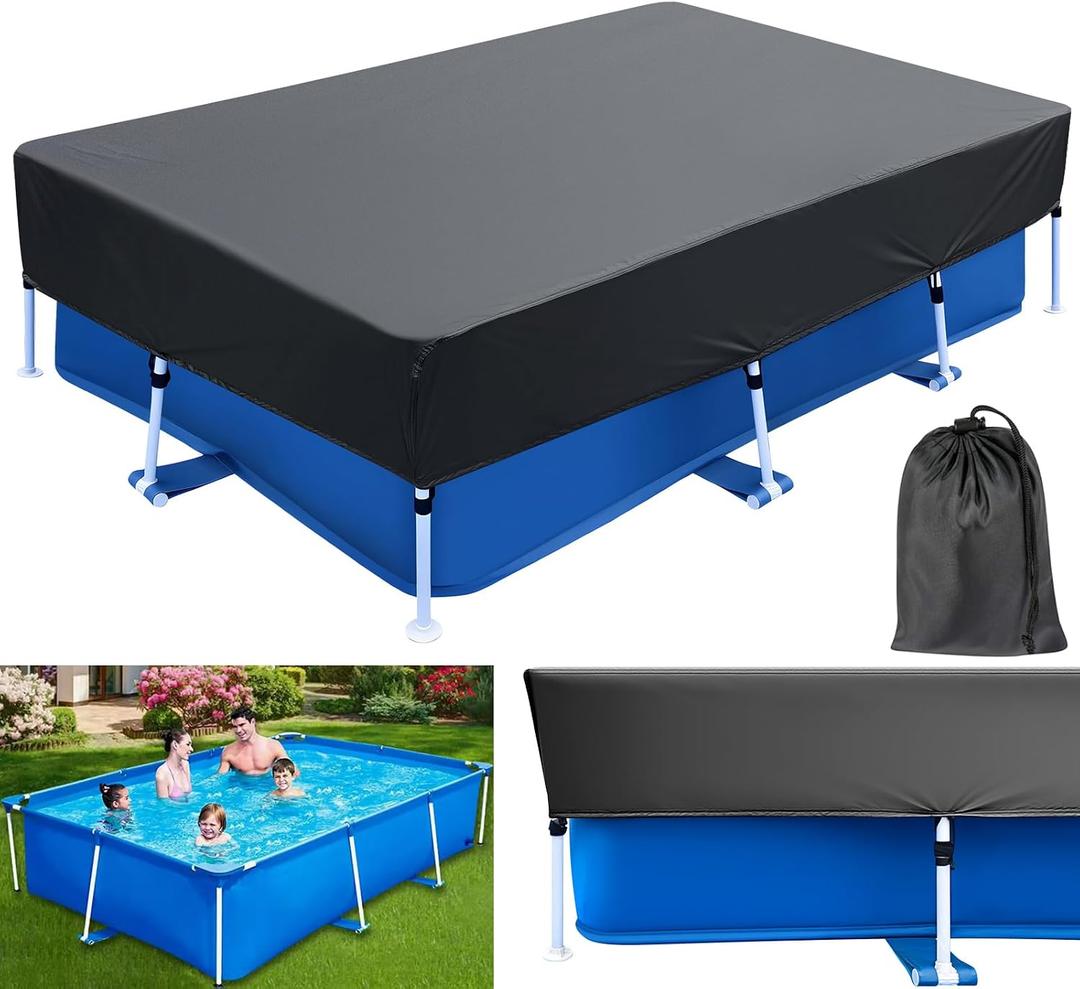 8 ft Rectangle Frame Pool Cover for 8x5 Above Ground Pool 102 x 67 Covers Drawstring for Rectangular Pools 8.5 x 5.6 ft Rectangle Winter Cover for Above-Ground Pool, 102 x 63 in