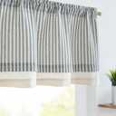 jinchan Linen Valance Curtain Striped Small Window Curtain Double Layer Light Filtering Beach Coastal Modern Farmhouse Valance for Kitchen Living Room Bedroom 18 Inch Rod Pocket 1 Panel Blue on Beige, 50"W x 18"L