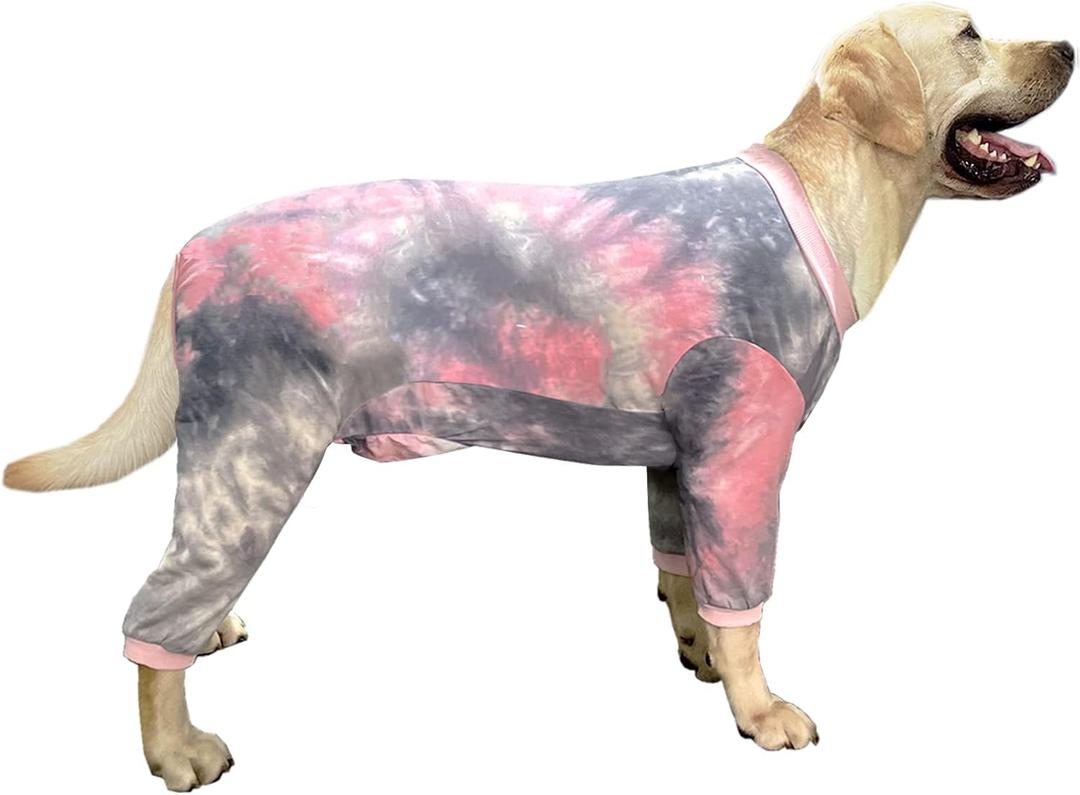 Dog Pajamas for Large Dogs Cotton Tie dye Pet Clothes Dog Onesie Jumpsuit Pet Sleeper Shirts Full Coverage Dog pjs (3XL, Pink Tiedye)