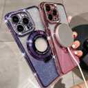 Changjia Magnetic Kickstand Glitter Case for iPhone 16 Pro Max, [Compatible with Magsafe] Luxury Bling Sparkly Diamond Rhinestones with Camera Protector Women Girls Case for iPhone 16 Pro Max (Purple)