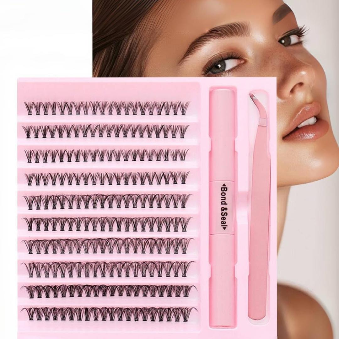 Lash Clusters KitFalse Eyelash Clusters Kit with Pink Applicator Tool, 10 Rows