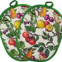 Pot Holders Set of 2 with Transparent Clear Silicone Shell and Nice Fruit Flower Cotton Lining, Heat Resistant to 500 F Kitchen Oven Gloves Pot Holder for Cooking (Fruit Flower, Potholders)