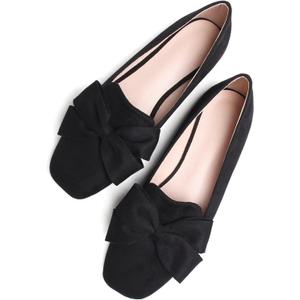 SAILING LU Women's Faux Suede Square Toe Ballet Flats Bowknot Shoes Women Dressy Comfortable Slip-On Loafers Ballerina Flats (Black, M) 41