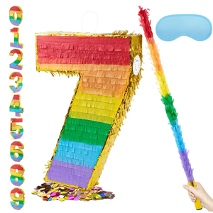PCFING 20 Inch Number 7 Piñata Rainbow with 30 Inch Piñata Stick Blindfold Confetti for Boys Girls Adults Birthday Party Decorations, Anniversary Celebration, Fiesta