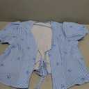 Milumia Women's 2 Piece Outfit Striped Bow Tie Puff Sleeve Blouse and Shorts Set Blue Small