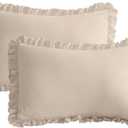 QSH Ruffle Pillow Shams King Size,2 Pack 20"x36" Pillow Sham,Shabby Boho Chic Bed Pillow Covers King Linen Feel Ultra Soft and Luxury Microfiber Vintage Pillowcases Set