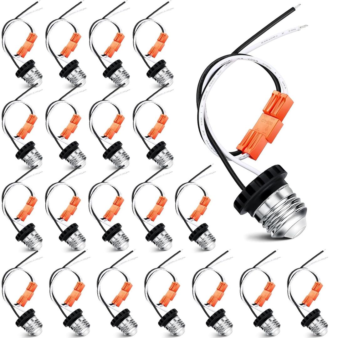 Zhengmy 20 Pcs E26 Socket Adapter, Medium Base Male Screw in Light Socket Pigtail for LED Recessed Lights