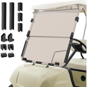 Upgrade Golf Cart Windshield for Yamaha 1995-2013 G14 G16 G19 Gas & Electric Models, Foldable Windshield Replacement with Golf Cart Windshield Clip Accessories -PC UV Resistant (Tinted/Clear)