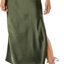 Womens Satin Silk Maxi Slit Skirt Elastic Waistband Maxi Long Satin Slit Skirts for Women (Medium, Army Green)