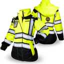 KwikSafety - Charlotte, NC - BOMBTRESS Safety Bomber Jacket for Women | Hi Vis Insulated Bomber Jacket (Medium, Yellow + Black Trim | Women's)