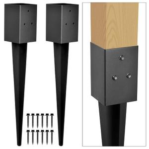 Heavy Duty Metal Fence Post Anchor Ground Spike 31.5''x4''x4'' for Fence, Mailbox, Bird Feeder, Decking, Banner, ... with The Black Powder Coating Cover on The Surface (Set 2)
