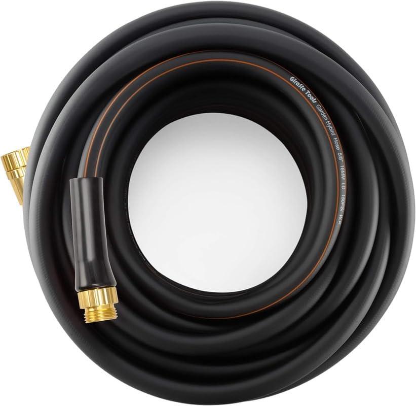 Giraffe Tools Garden Hose 50ft x 5/8", Water Hose Heavy Duty, Flexible, Lightweight Hybrid Hose with Swivel Handle, Male to Female Fittings (Black)