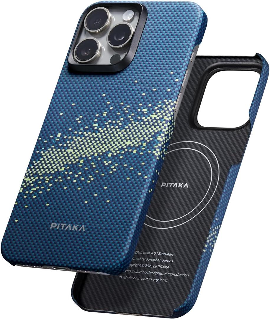 pitaka Case for iPhone 15 Pro Compatible with MagSafe, Slim & Light iPhone 15 Pro Case 6.1-inch with a Case-Less Touch Feeling, 1500D Aramid Fiber Made [StarPeak MagEZ Case 4 - Milky Way Galaxy]