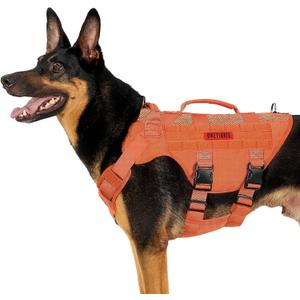 OneTigris Mesh Design Tactical No Pull Dog Harness for Large Dogs, Breathable Service Dog Vest Harness with Handle, Military Dogs Vest with Molle Panels for Walking Hiking (Orange, X-Large)