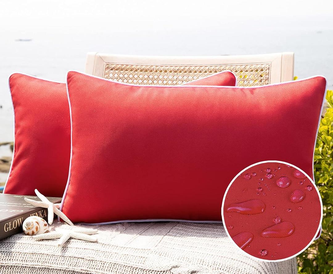 Phantoscope Pack of 2 Outdoor Waterproof Solid Throw Decorative Pillow Cover Decorative Square Outdoor Pillows Cushion Case Patio Pillows for Couch Tent Sunbrella, Red 12x20 inches 30x50 cm Phantoscope Pack of 2 Outdoor Waterproof Solid Throw Decorative Pillow Cover Decorative Square Outdoor Pillows Cushion Case Patio Pillows for Couch Tent Sunbrella, Red 12x20 inches 30x50 cm