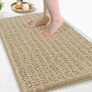 Arotive Luxury Chenille Bathroom Rug Mat, Extra Soft Thick Absorbent Shaggy Bath Rugs, Non-Slip Machine Wash Dry, Plush Bath Mats for Bathroom, Shower and Tub, 36x24, Beige