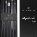 GLAMFIELDS 5 Pairs Premium Chopsticks Reusable Dishwasher Safe 9.5 Inch Fiberglass Chop Sticks Gift Set Non Slip Black + Silver