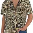 Hawaiian Shirt for Men Hawaii Tapa Cloth Tribal Vintage Short Sleeve Casual Button Down Tropical Summer Beach Shirt Black
