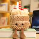 OUKEYI 28cm/11 Birthday Cake Plush Toy Cute Smile Cake Pillow Stuffed Animals Funny Soft Food Plushies Toy for Gifts for Kids Birthday (Khaki Color)