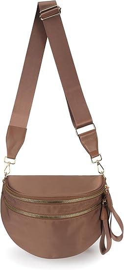 Spacious Nylon Crossbody Bag Bum Bag Handbags Wallets Purses Trendy Shoulder Bag for Women, Brown