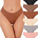 YSense Seamless Underwear for Women No Show Wave Low Hipster Invisibles Cheeky Underwear Sexy Bikini Panties 6 Pack (Medium, Black Caramel Reddish Brown Skin Tone Light Gray Coral)