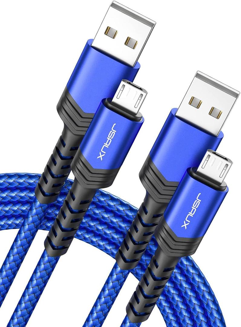 JSAUX Micro USB Cable Android Charger, (2-Pack 6.6FT+10FT) Micro USB Android Charger Cable Nylon Braided Cord Compatible with Galaxy S7 S6 J7 Edge Note 5, Kindle. MP3 and More-Blue